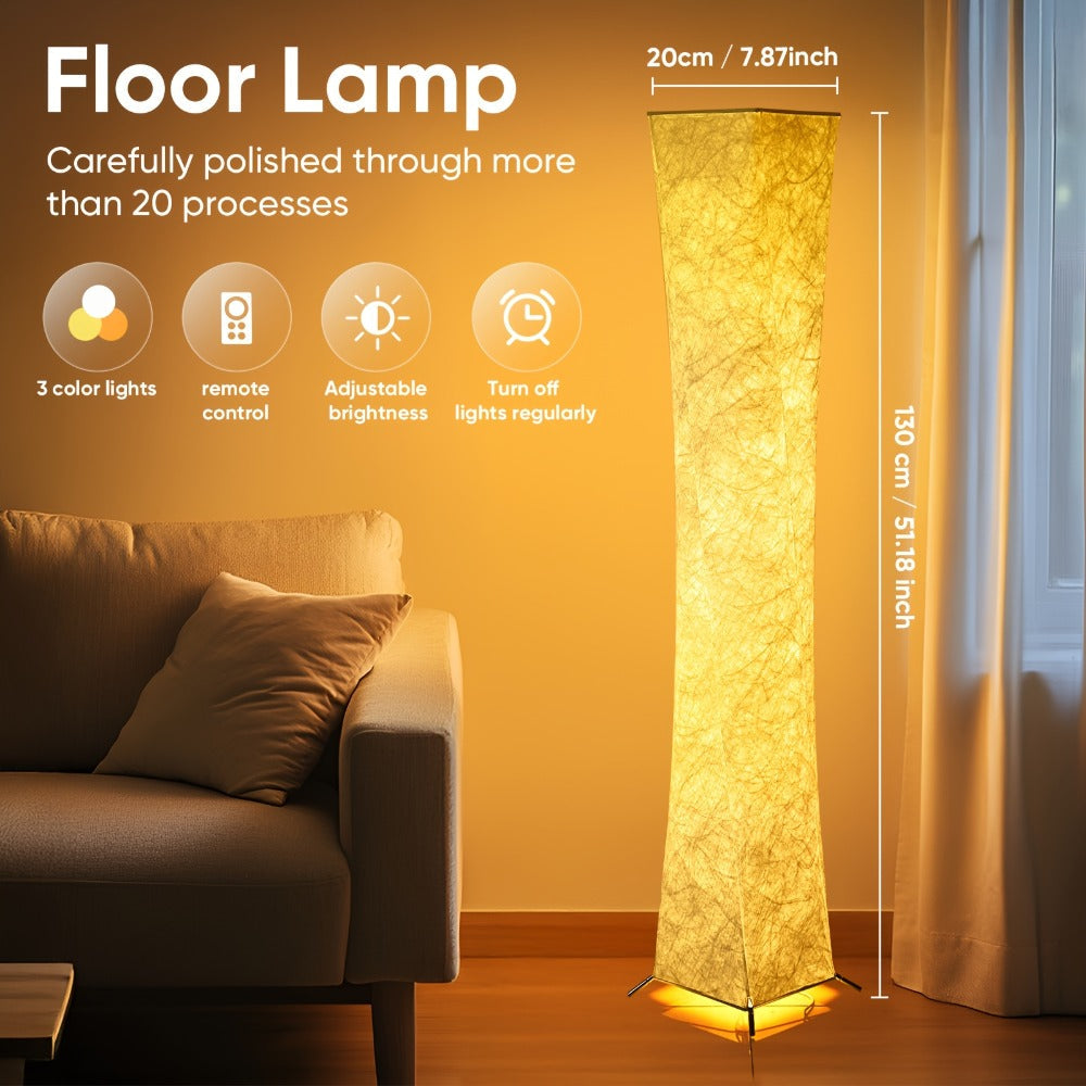LED Floor Lamp 52 Inch Modern ¨C Adjustable 3000K Warm Light with Remote Control, USB Port, Matte Metal Finish & Tyvek Shade for Bedroom, Living Room & Game Room Space Decor