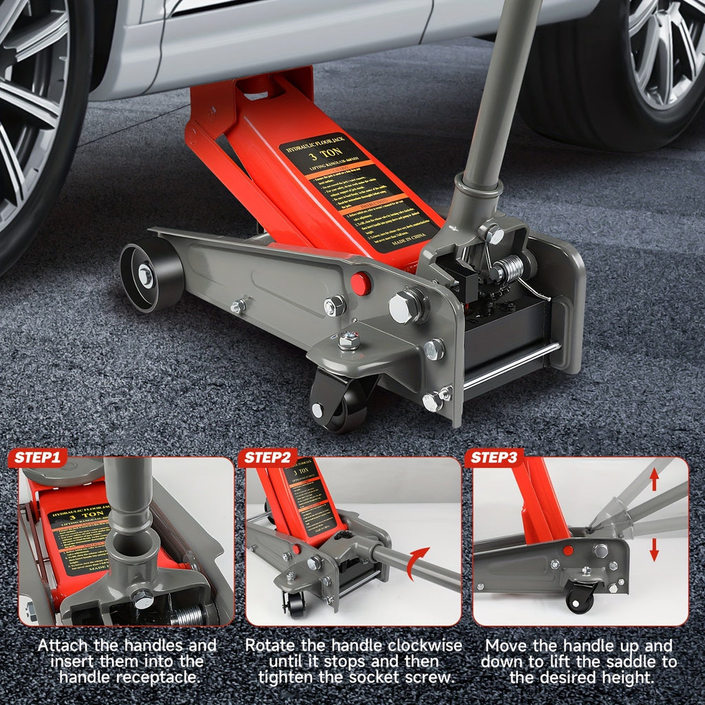 3 Ton Floor Jack with Wheels Rapid Pump Low Profile Car Jack 5.31¡±-18.11¡± Lift Range 460mm Max Height ¨C Heavy Duty Hydraulic Floor Jack for SUV Truck Sedan, Blue & Red Available