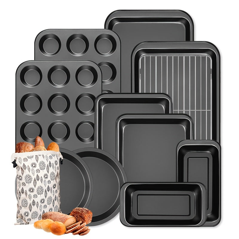 Nonstick Baking Pan Set 2 to 18pcs Carbon Steel Round Square Cake Pan Muffin Pan Bread Pan Cookie Sheet Pizza Pan Wire Rack Whisk Spatula Measuring Spoon Complete Bakeware Set