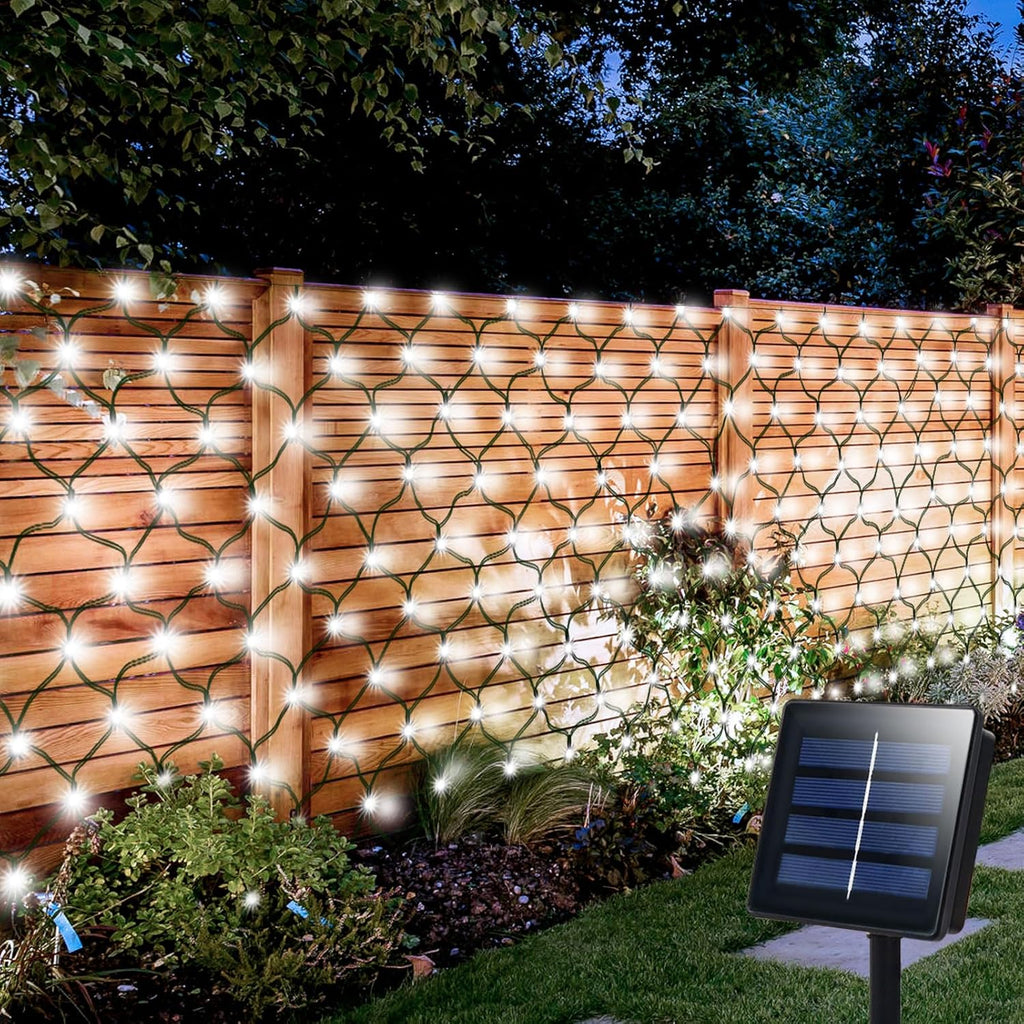 Solar Net Lights Outdoor 11.8ft x 5ft | 100 200 360 LED Mesh Bush Lights Auto On Off | Solar Powered Garden Fairy Lights for Tree Fence Backyard Decor Warm White White RGBY