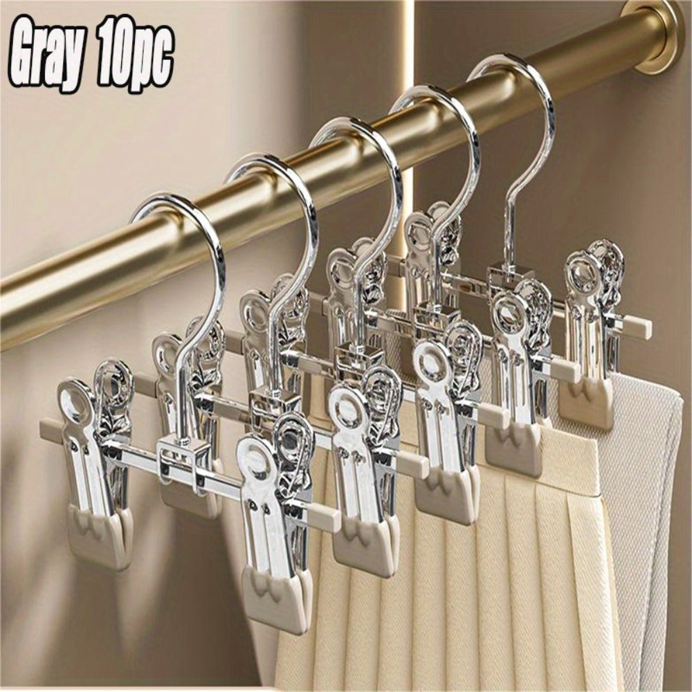 Stainless Steel Clothes Hangers 10 Pack Non-Slip Non-Marking Retractable Metal Hangers with Sock Hook Space Saving Closet Organizer for Wardrobe Drying Laundry