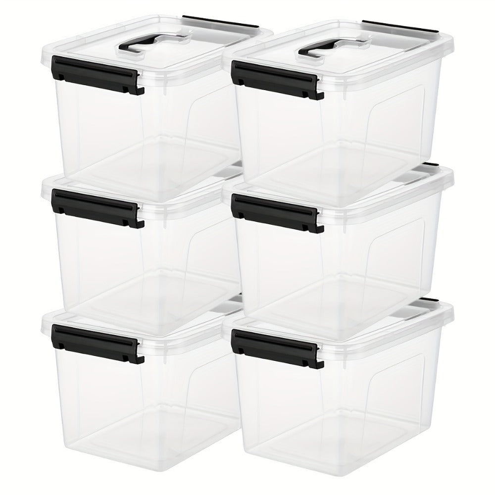 6-Pack Clear Storage Bins with Lids & Latch Handle, Stackable Plastic Containers 6-Liter