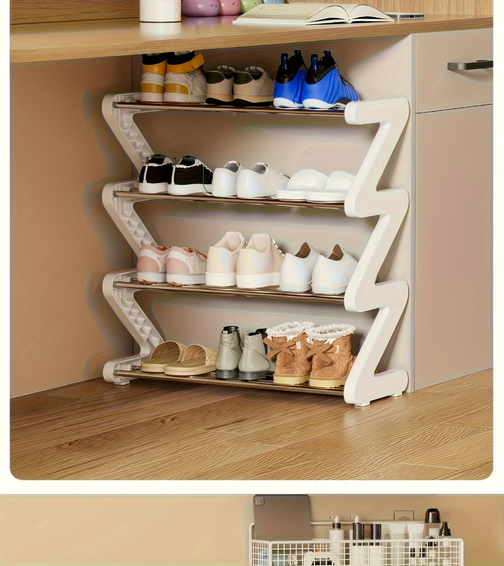 4-Tier Shoe Rack Upgraded Metal Tubes ¨C Multi-Layer Shoe Storage Organizer with Thickened Plastic Parts for Entryway, Doorway, Bedroom, Hallway & Dorm ¨C Graphite Black, Pink, Gray & Blue