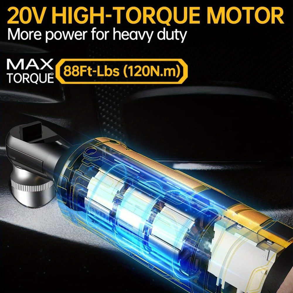 Cordless Electric Ratchet Wrench 3/8'' & 1/2'' Drive, Compatible with Dewalt 20V Max Battery, 88 Ft-lb High Torque, 0-400 RPM Variable Speed, 8 Sockets, Built-in LED Light (Battery Not Included)