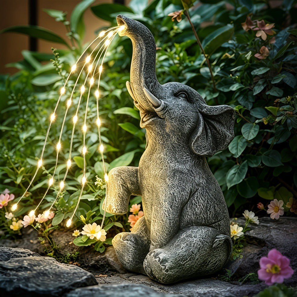 Solar Garden Elephant Sculpture Light - Outdoor IP44 Waterproof LED Lucky Elephant Water Spraying Ornament with Solar Powered Garden Lights for Patio Balcony Porch Deck Yard Thanksgiving Halloween Gift