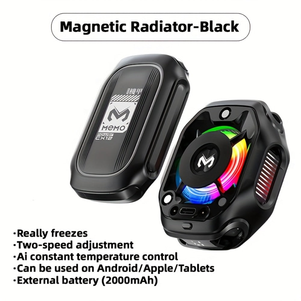 Phone Cooler Magnetic Semiconductor Cooling Fan with RGB LED Temperature Display Rechargeable Battery USB Type-C for Mobile Gaming TikTok Live Streaming iPhone Android