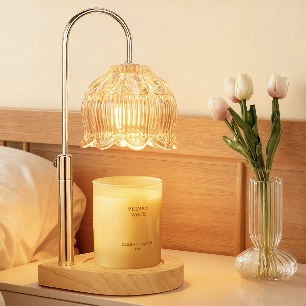 Electric Candle Warmer with Timer, Crystal Wax Melt Warmer Lamp, Adjustable Temperature, Lily Shape Glass Candle Warmer for Scented Jar Candles, 2/4/8 Hour Timer, Holiday Home Decor Gift