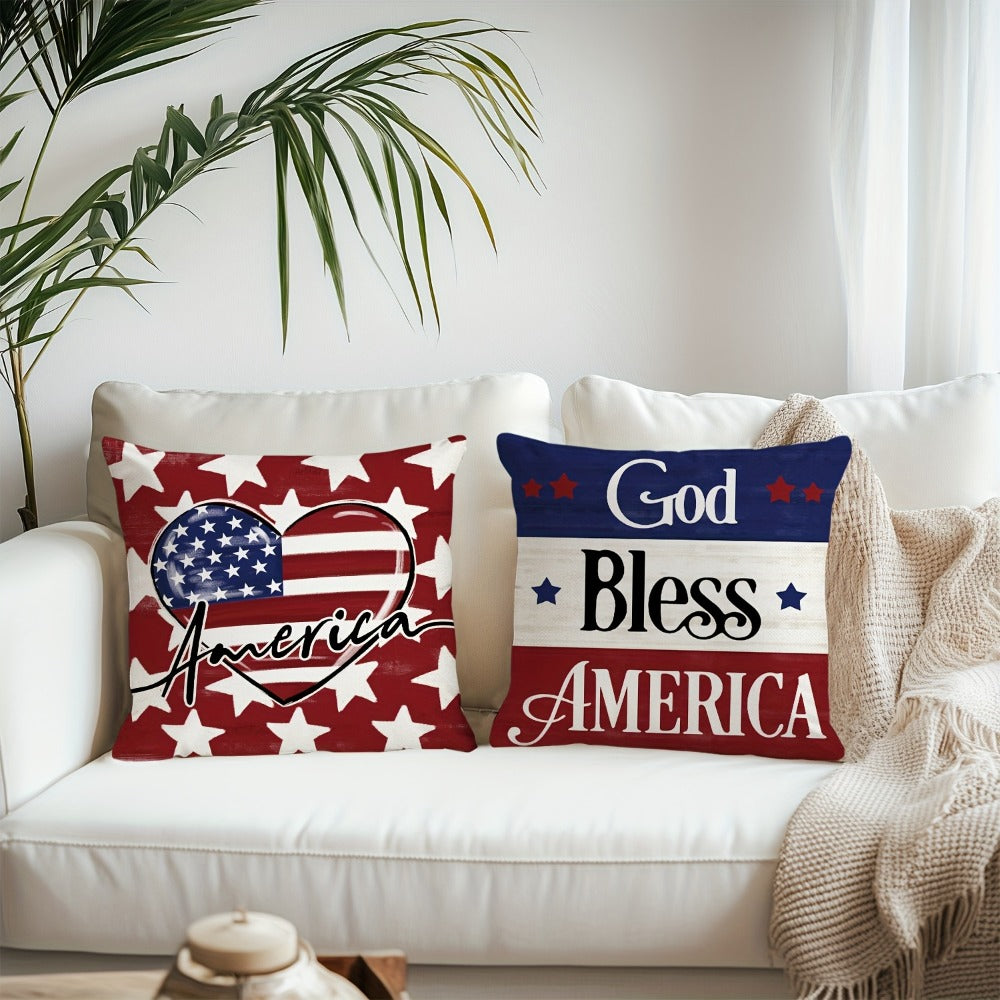 Patriotic Throw Pillow Covers 4pcs Set American Flag USA Freedom Memorial Day Decorative Cushion Covers for Sofa Living Room Outdoor Farmhouse Home Decor 18x18in Polyester No Insert