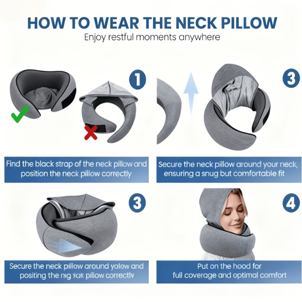 Travel Neck Pillow U-Shaped Memory Foam Cervical Support Pillow for Airplane, Car & Hotel ¨C Portable & Ergonomic