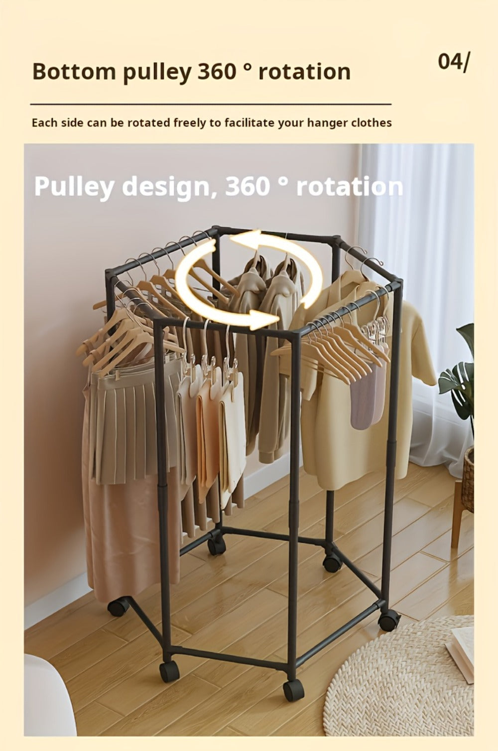 Rotating Clothes Rack Freestanding Vertical Clothing Hanging Rack Space Saving Laundry Rack with Mesh Bag Black White Rotatable Garment Rack for Small Apartment Bedroom Closet