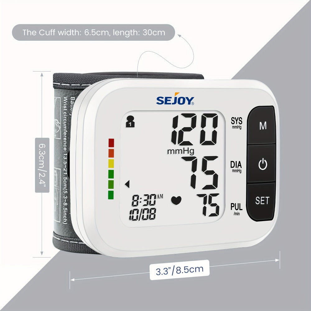 Wrist Blood Pressure Monitor - Sejoy Automatic Digital BP Machine with Large LCD Display, Wrist Strap & Batteries Included, Portable & Accurate for Home Use & Travel (Blue / White / Black / Purple)