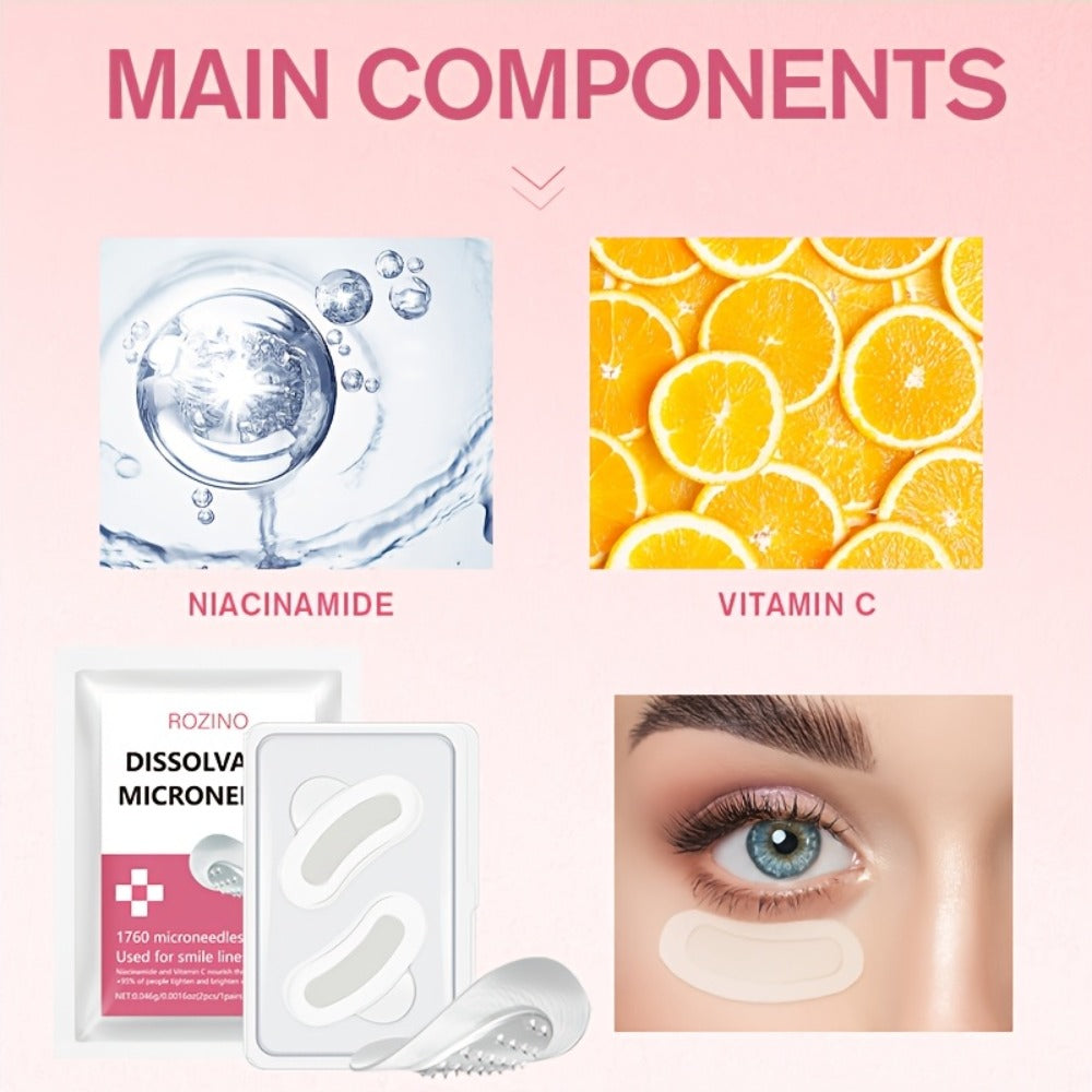 Microneedle Patches Hyaluronic Acid Niacinamide Dissolving Face Patches for Forehead Smile Lines Eye Area Deep Moisturizing Skin Smoothing Brightening Treatment 8pcs
