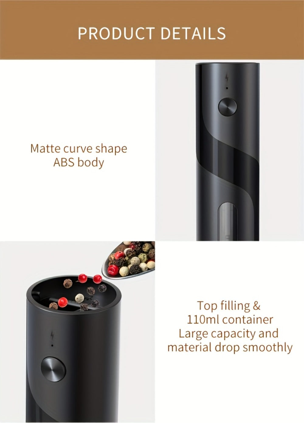 Electric Salt and Pepper Grinder Set with LED Light, Rechargeable Automatic Salt Pepper Mill, Adjustable Coarseness 3.72oz Large Capacity, Kitchen BBQ Restaurant Outdoor Wedding Gift
