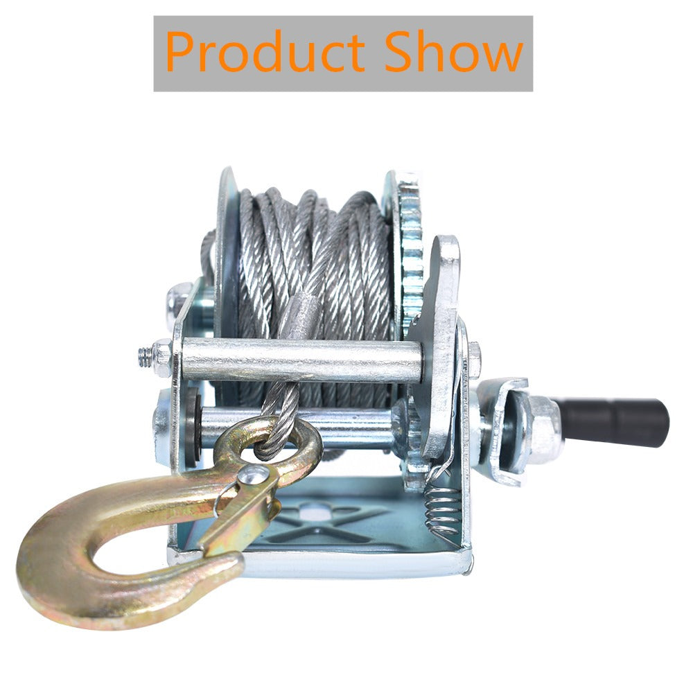 Manual Hand Winch Heavy Duty Carbon Steel 800-1600 lbs - Double Brake Safety System, Strap Winch with Mooring Hook & Safety Pawl, for Boat, ATV, Trailer, Farm, Garage & Industrial Pulling Tasks