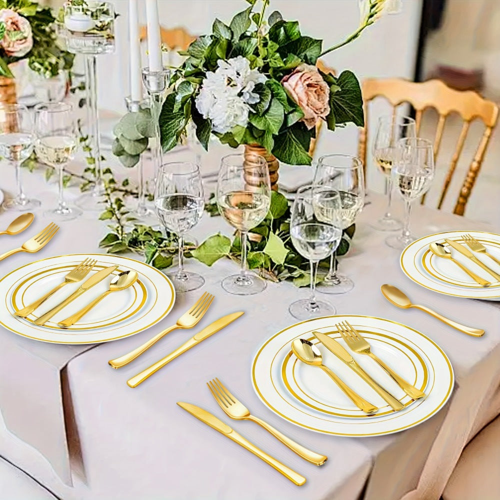 Disposable Plastic Cutlery Set 60pcs Gold & Silver | Party Silverware with 20 Forks 20 Spoons 20 Knives BPA-Free Food Grade for Wedding Birthday Holiday Dinner Elegant Metallic Finish