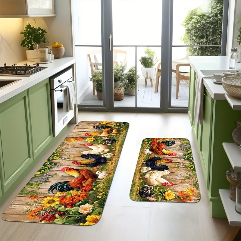 Rooster Kitchen Rugs Set 1/2/3/4pcs Vintage Farmhouse Anti-Slip Floor Mats for Kitchen Bedroom Bathroom Living Room Laundry Room Entrance