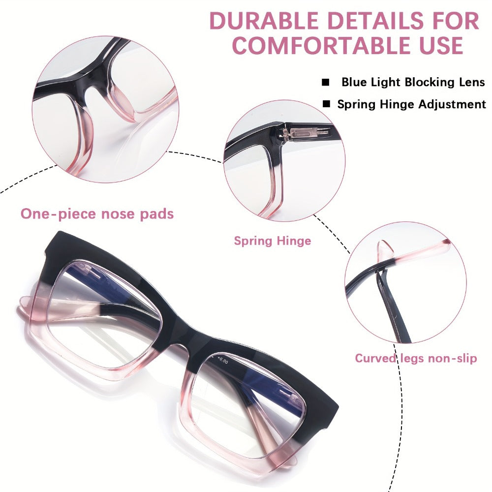 Blue Light Blocking Reading Glasses 3 Pack - Anti Blue Light Computer Readers for Women and Men, Square Spring Hinge Frames with Eyeglass Cloths and Bags, Multiple Magnifications