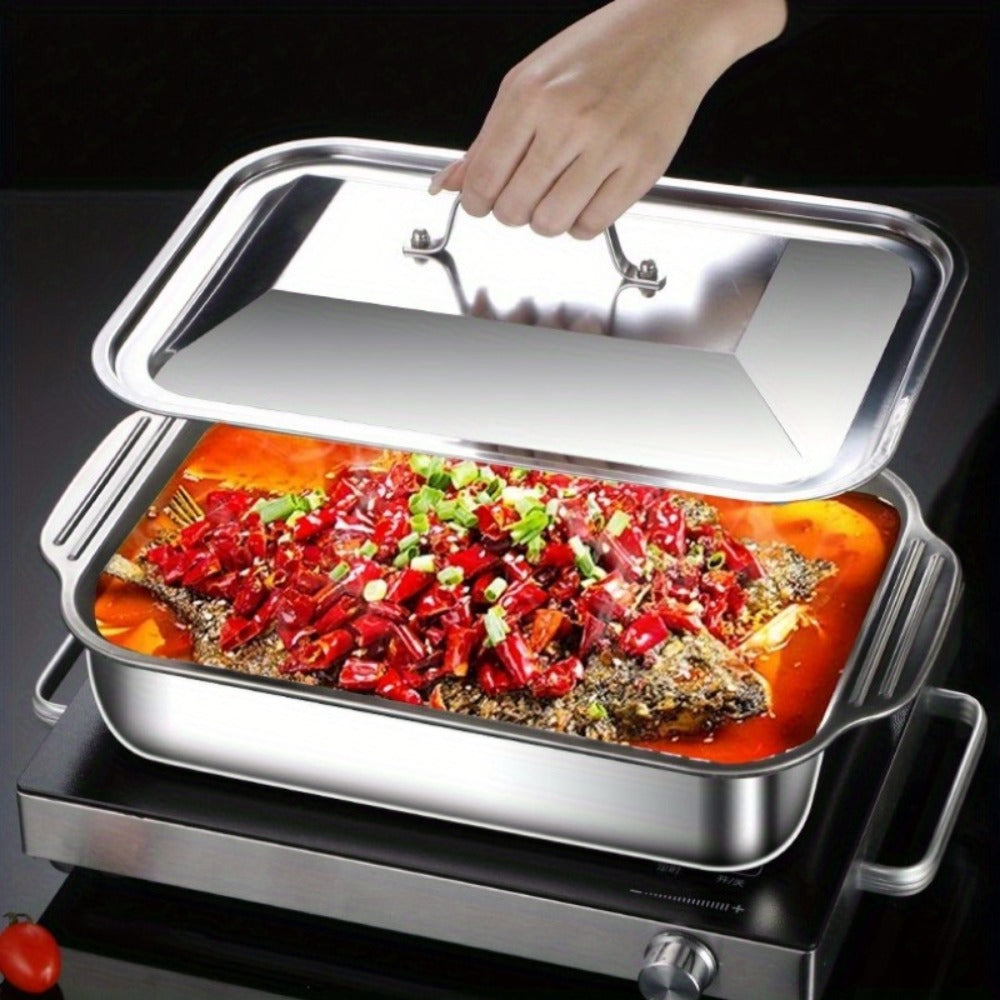 Stainless Steel Baking Trays with Lids ¨C Large Capacity Sheet Pan Set for BBQ, Bread, Desserts, Seafood & Buffets | Family Gatherings, Outdoor Camping, Portable Food Trays