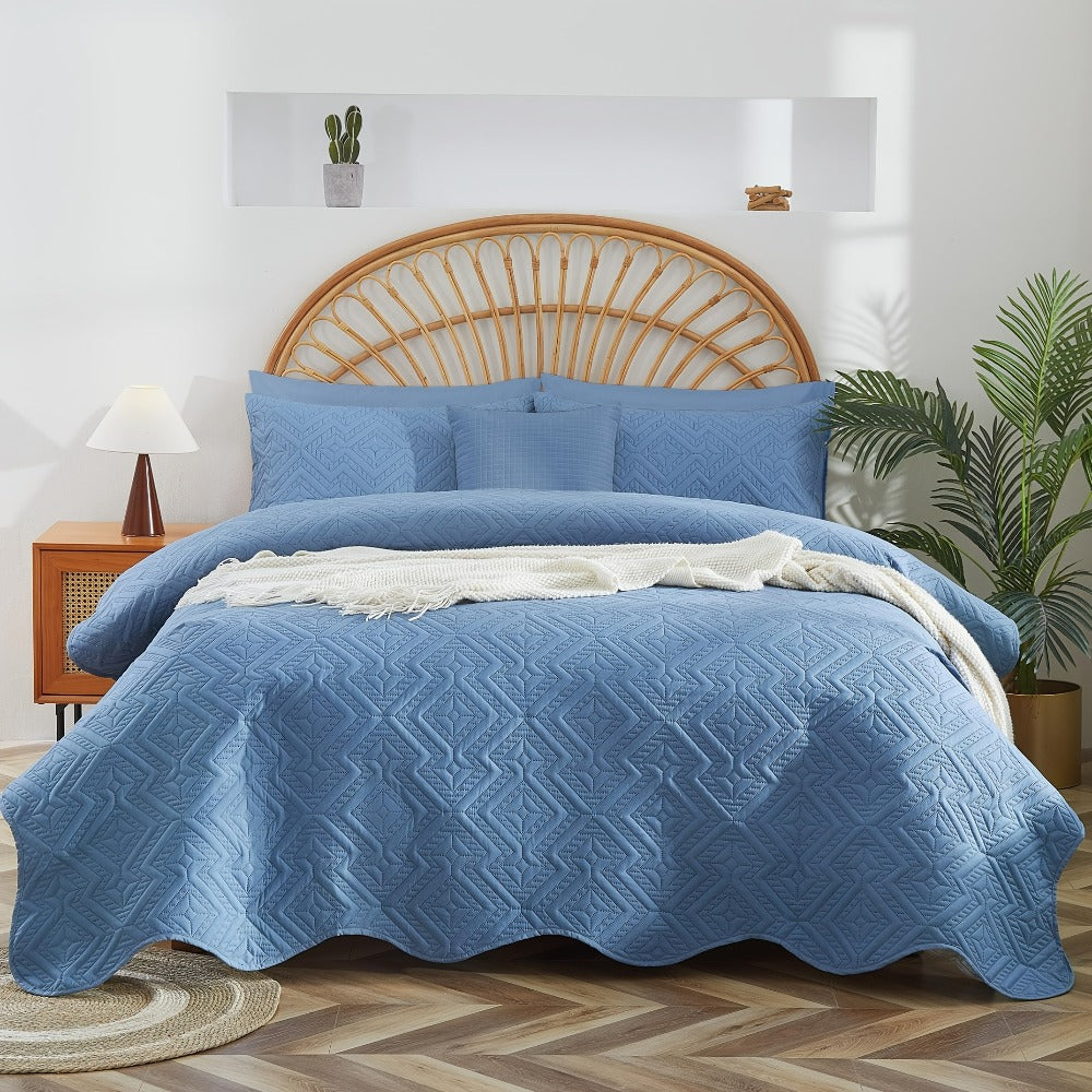 Bedspread Set 3 Piece Striped Rhombus Pattern Soft Breathable Bed Cover with 2 Pillowcases Lightweight Comforter Alternative Bedding Set for Bedroom Dorm Room