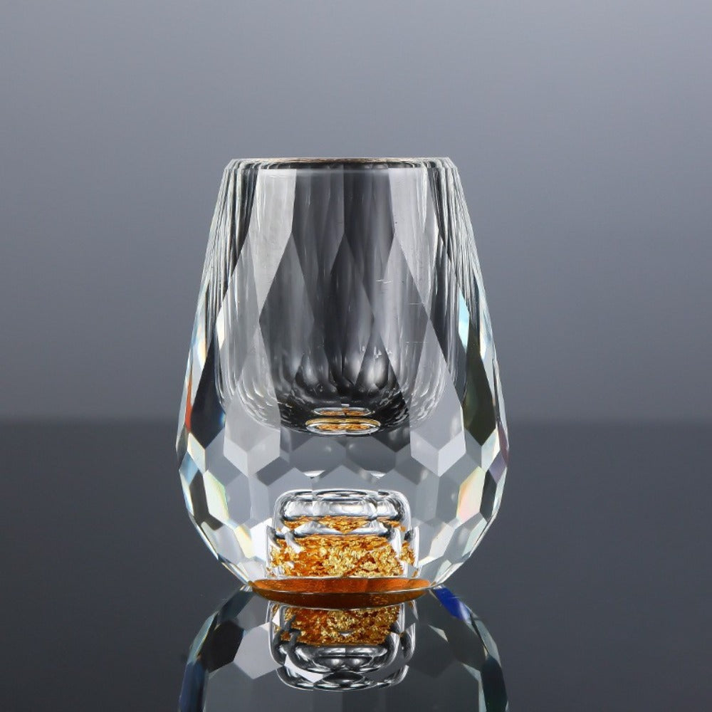 24K Gold Plated Crystal Wine Set ¨C 1 Decanter & 6 Cups with Leakproof Crystal Glasses ¨C Elegant Black Gift Box ¨C Luxury Home Bar, Wedding & Party Gift for Wine Lovers