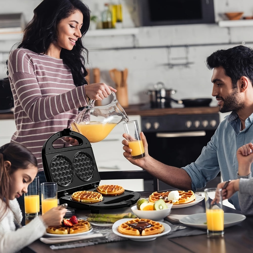 Mini Waffle Maker Machine Makes 8 Bite-Sized 2-Inch Waffles, Dual Non-Stick Aluminum Plates, Cool-Touch Handle, Compact Space-Saving Design for Family Breakfast, Snacks & Desserts