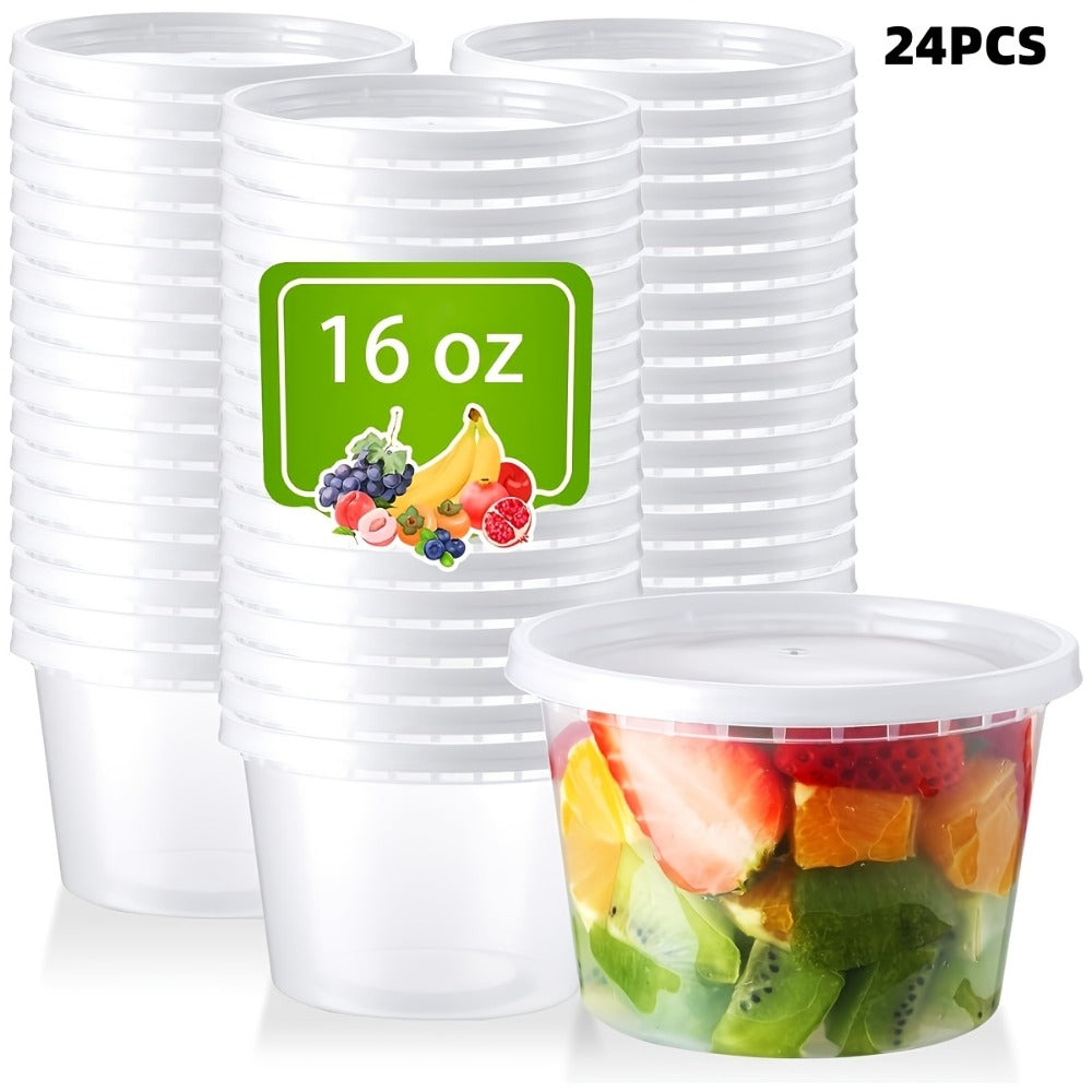 Deli Containers with Lids 24 Pack - 16oz Plastic Food Storage Containers, Stackable Meal Prep Containers, Microwave & Freezer Safe, Leakproof for Soup, Salad, Leftovers - Home & Restaurant Use
