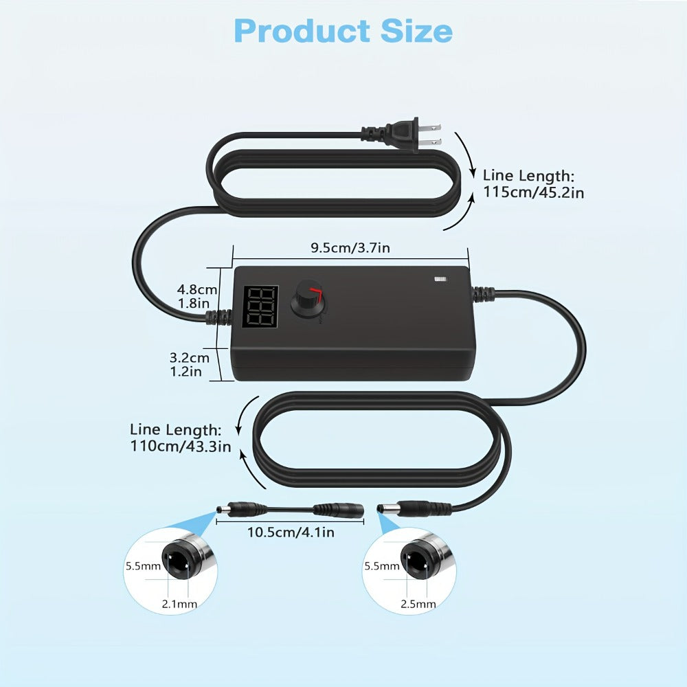 Adjustable AC DC Power Adapter 24W 3-12V 2A Universal Power Supply 100-240V with LED Voltage Display 14 Tips Polarity Converter for Small Home Electronics