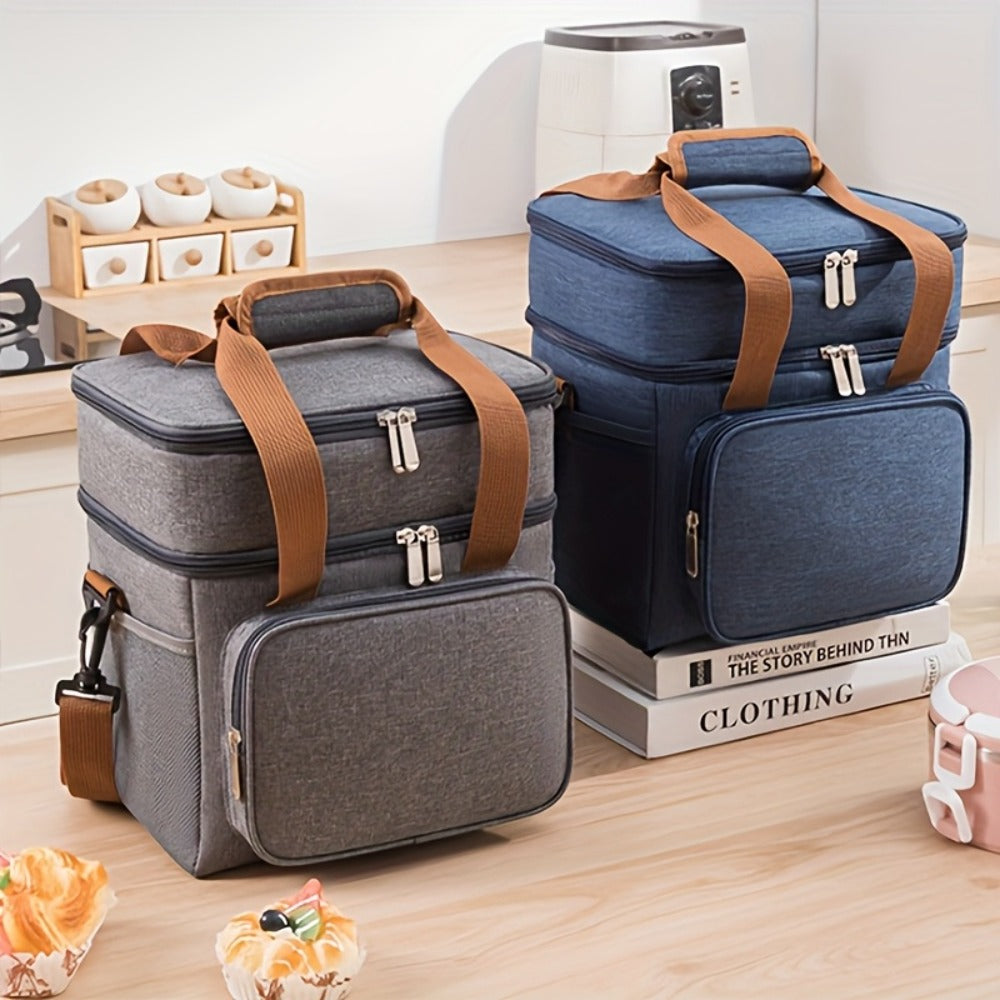 Insulated Lunch Bag with Shoulder Strap - Double Layer Leakproof Cooler Tote for Women Men Work Office School Picnic Beach Outdoor, Expandable Thermal Lunch Box Bag Keeps Food Cold or Hot, Lightweight Durable Design in Multiple Colors