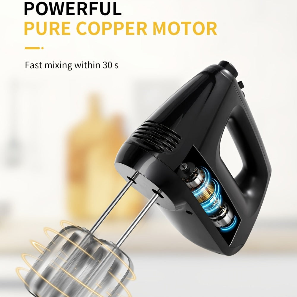 Electric Hand Mixer 250W 6-Speed Turbo - Heavy Duty Motor with 5 Stainless Steel Attachments, Snap-On Storage Case, for Whipping, Mixing Cookies, Cakes & Dough, Black, Blue or Silver