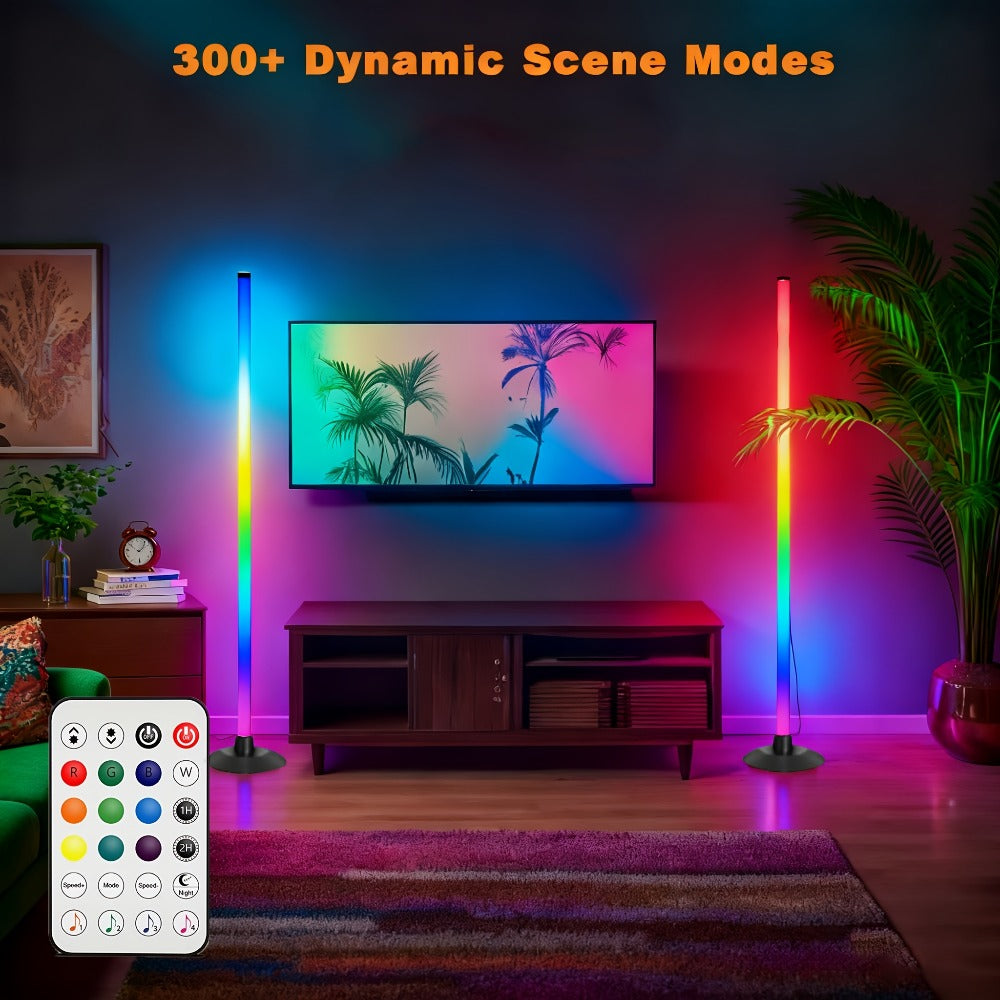LED Corner Floor Lamp RGB Color Changing - USB Powered Smart Floor Lamp with App & Remote Control, IC+RGBW Music Sync, Dimmable 16 Million Colors Ambient Night Light for Living Room Bedroom Gaming Room