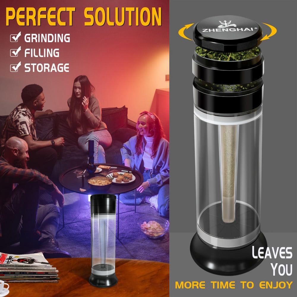 3-in-1 Zinc Alloy Spice Grinder Pre-Rolled Cone Loader 6-Hole Storage Rolling Machine Grinding Filling Storage All-in-One with Cleaning Brush Black Red Blue
