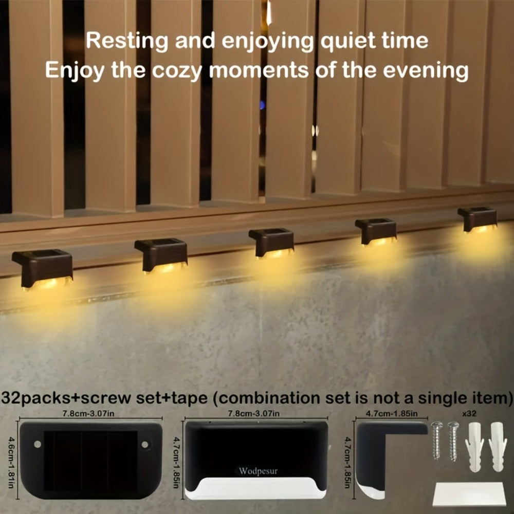 Solar Step Lights Outdoor Waterproof LED Stair Lights Solar Powered IP44 for Stairs Steps Fence Deck Railing Terrace Garden Backyard Pathway White Light 32 Pack