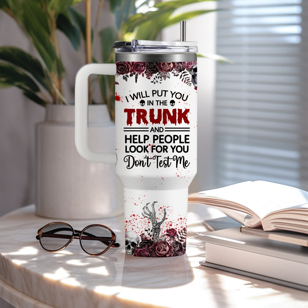 Halloween Horror Cat 40oz Insulated Tumbler with Lid and Straw ¨C Stainless Steel Large Capacity Coffee Cup with Handle | Spooky Cat Mug for Halloween Gifts Office Home
