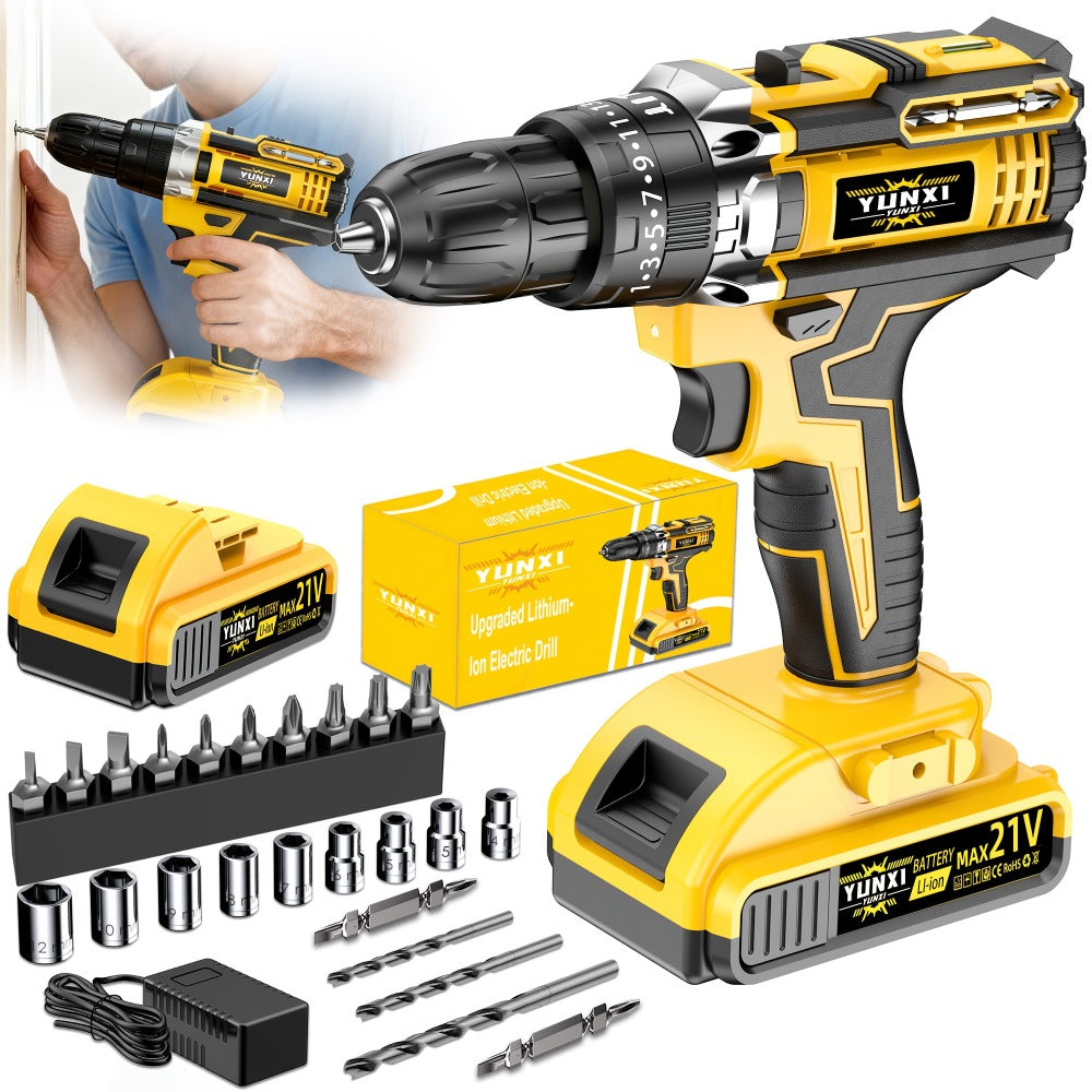 Cordless Impact Drill Set 21V ¨C Electric Power Drill with 2.0Ah Battery, Fast Charger, Screwdriver Bits, Work Light, Variable Speed & Torque Control for Home & Car Repair, Men's Gift