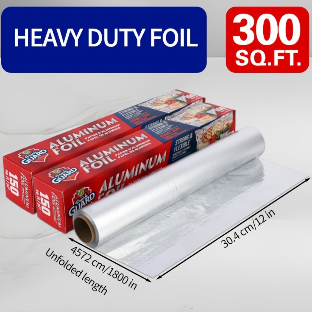 Heavy Duty Aluminum Foil Roll 12 Inch Wide Restaurant Grade ¨C Food Safe Disposable Wrapping for Burritos, Hot Dogs & Sandwiches | Pack of 2 (300 Sq Ft) or Pack of 3 (225 Sq Ft) for Food Service & Catering
