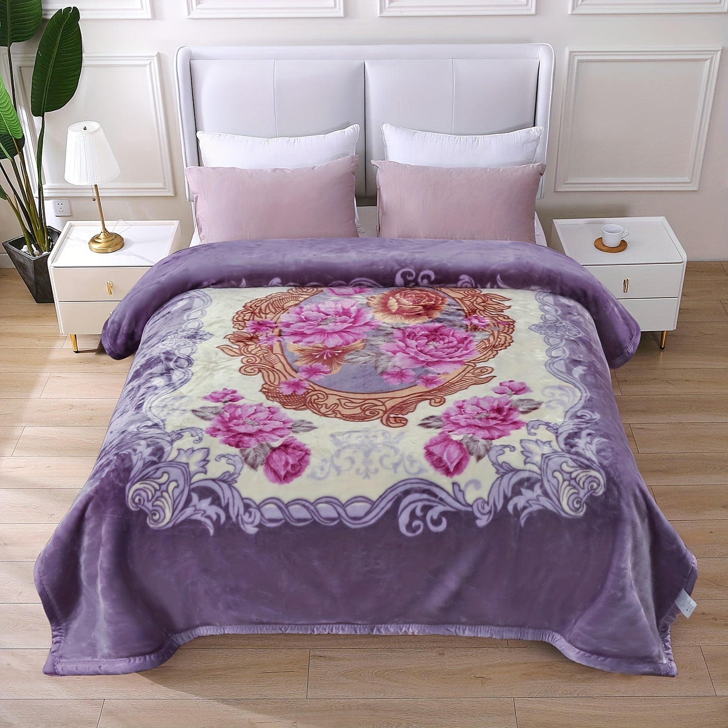 Reversible Plush Blanket 2-Ply 520GSM Milk Velvet - Soft Warm Queen King Size Blanket with Vibrant Animal & Floral Designs, All-Season Bed Couch Throw