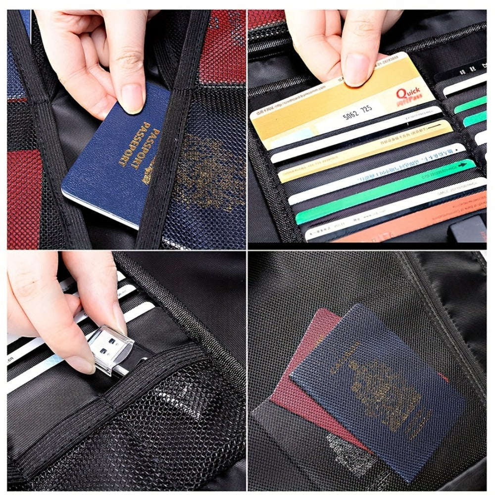Fireproof Document Organizer Bag with Combination Lock Multi-Compartment Portable File Storage for Home Office Travel Cards Gadgets