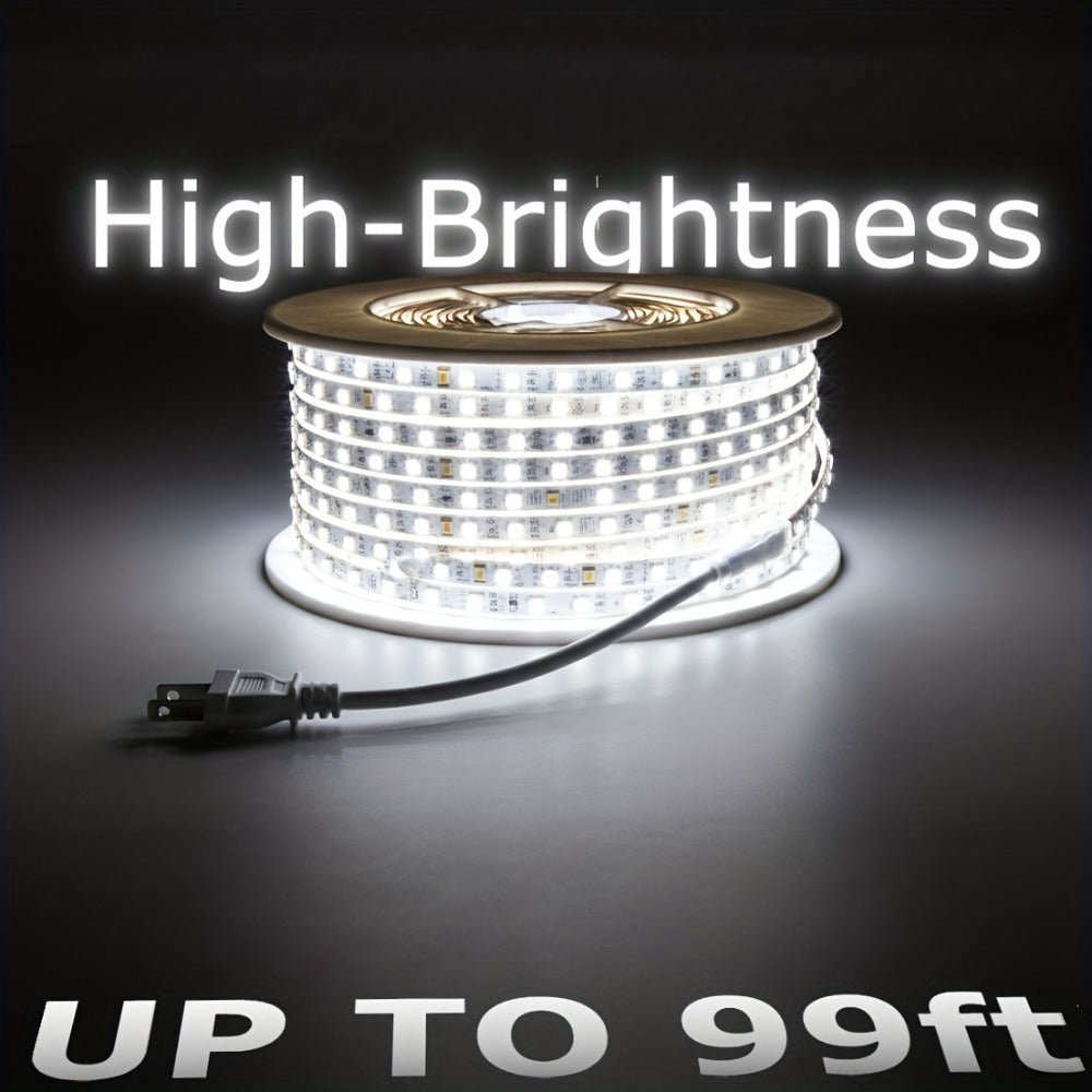 Waterproof LED Strip Lights 110V AC, IP65 120LEDs/Meter Ultra Bright LED Tape Light, Plug and Play Adhesive LED Ribbon for Outdoor Indoor Kitchen Garden Home Room Decoration, Warm White & Cool White