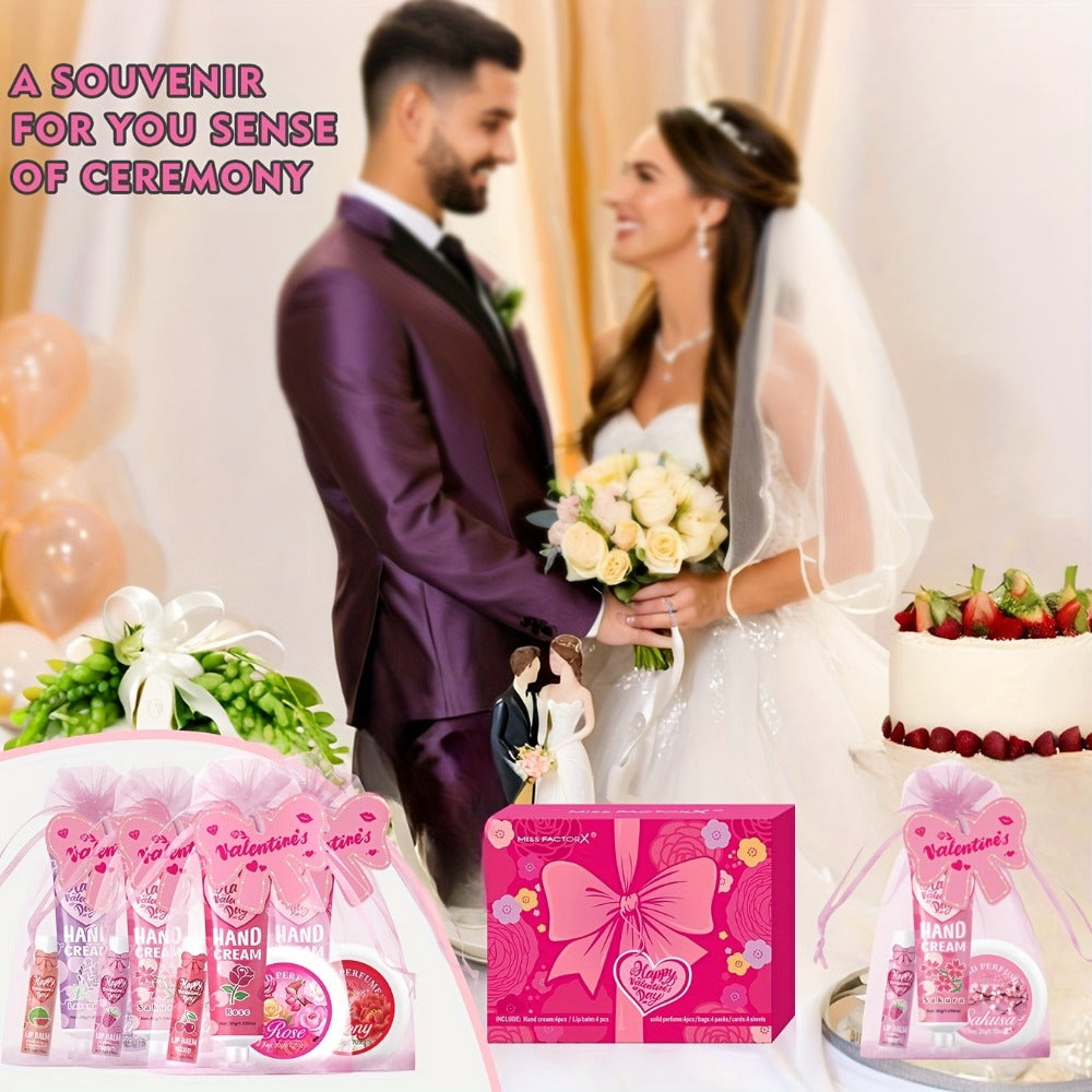 20pcs Beauty Gift Set Lip Balm Hand Cream Solid Perfume Pink Gift Bag Glossy Finish All Skin Types Holiday Party Mother's Day Wedding Bridesmaid Favors