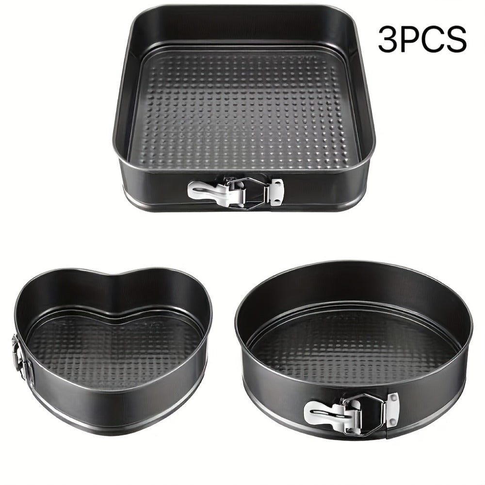 Removable Bottom Cake Pan Set, Nonstick Carbon Steel Round & Heart Shaped Springform Baking Pans, Easy Release Cake Molds for Cheesecake Mousse Layer Cake, 3-Piece or 6-Piece, Black