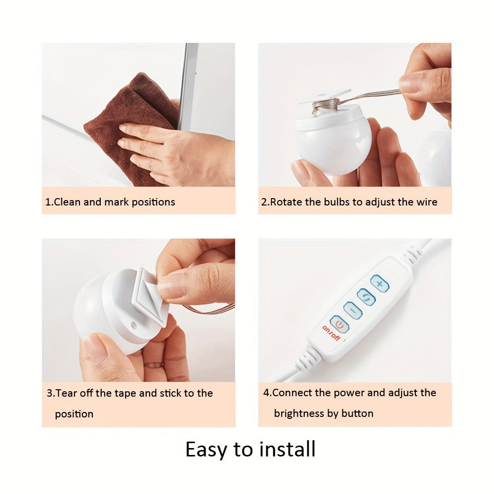 LED Vanity Mirror Light for Makeup ¨C USB Powered 8-Bulb Mirror Lamp with 3 Color Temperatures, Adjustable Brightness & Spacing, Removable Design, Gift for Women Wife
