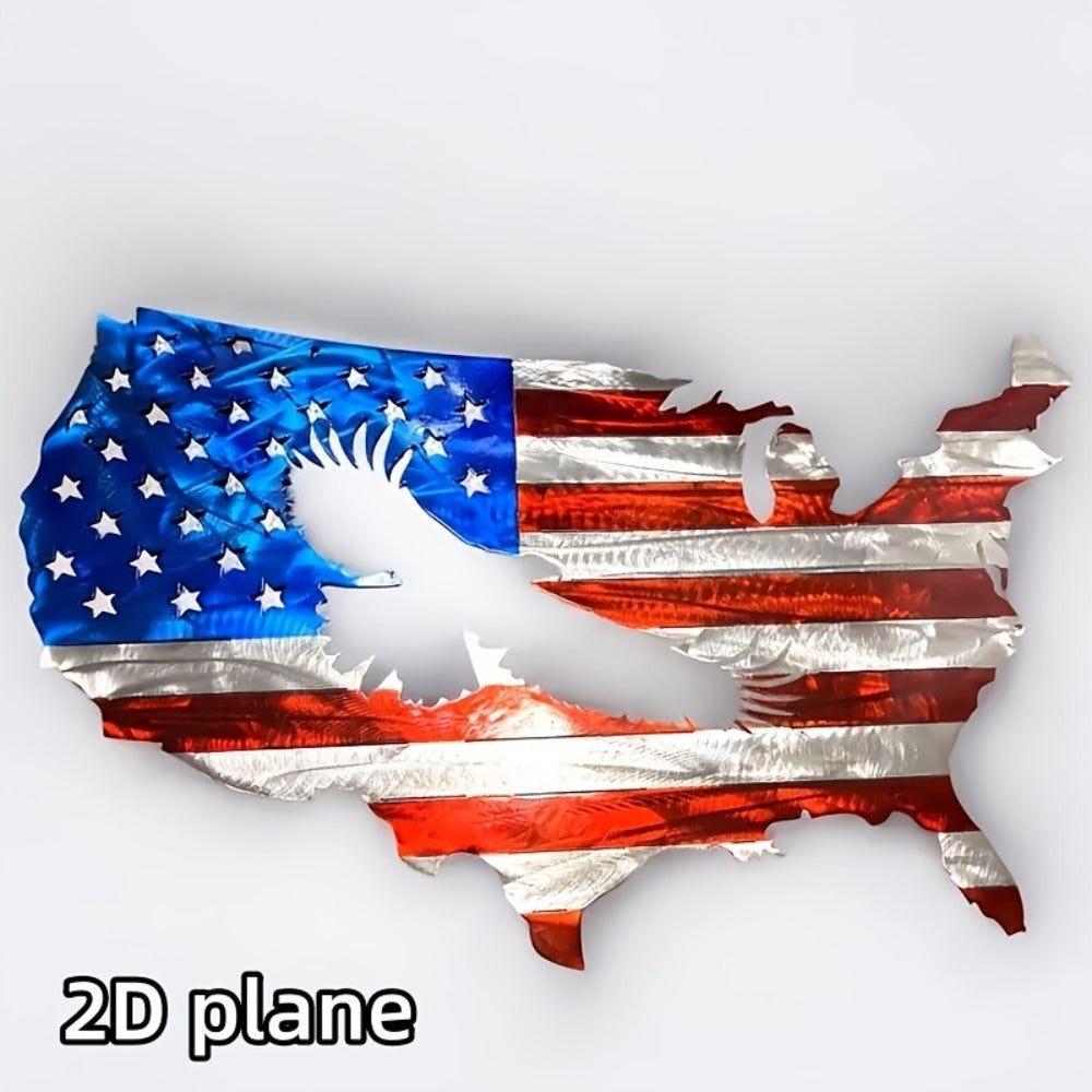 American Flag Metal Wall Art Bald Eagle Patriotic Wall Decor 2D Flat USA Flag Wall Sculpture Fourth of July Decor Gift for Home Living Room Men 15.7x9.8in