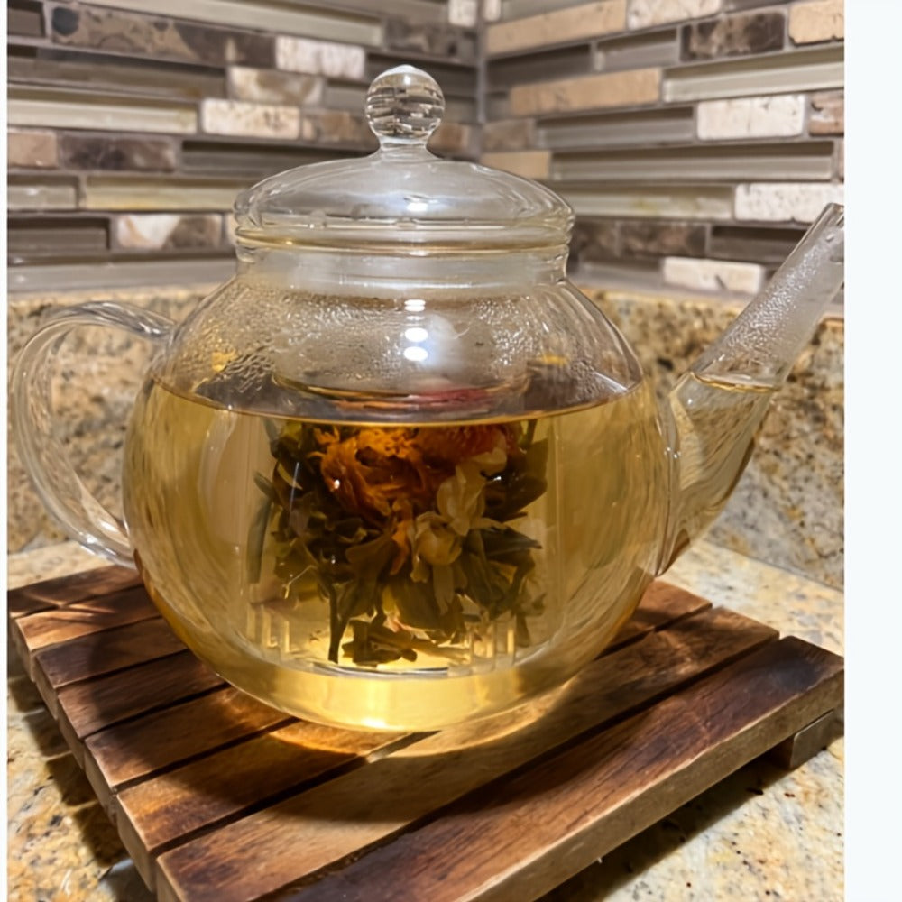 Glass Teapot with Removable Infuser 51oz Borosilicate Clear Tea Kettle Stovetop Safe for Loose Leaf Blooming Herbal & Flower Tea ¨C 1530ml Tea Pot with Optional Teacup Set
