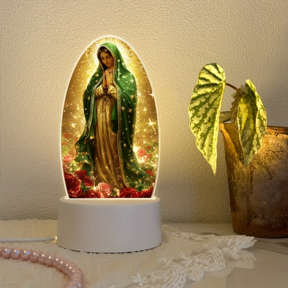 Guadalupe Prayer Light with Warm White LED & Switch Control - Virgin Mary Night Light for Christian Home Decor Baptism Worship Prayer Room Spiritual Gift New Home
