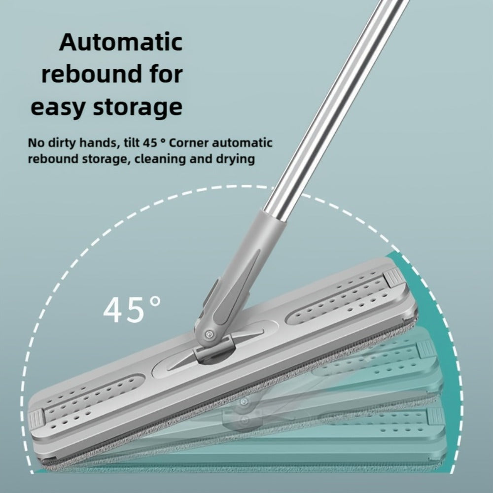 Flat Mop with Bucket Set, Hands-Free Wringing Floor Mop, 6 Replacement Microfiber Cloths, Wet & Dry Dual-Use, Durable Plastic Frame, for Hardwood Tile Laminate Bedroom Kitchen Living Room Bathroom