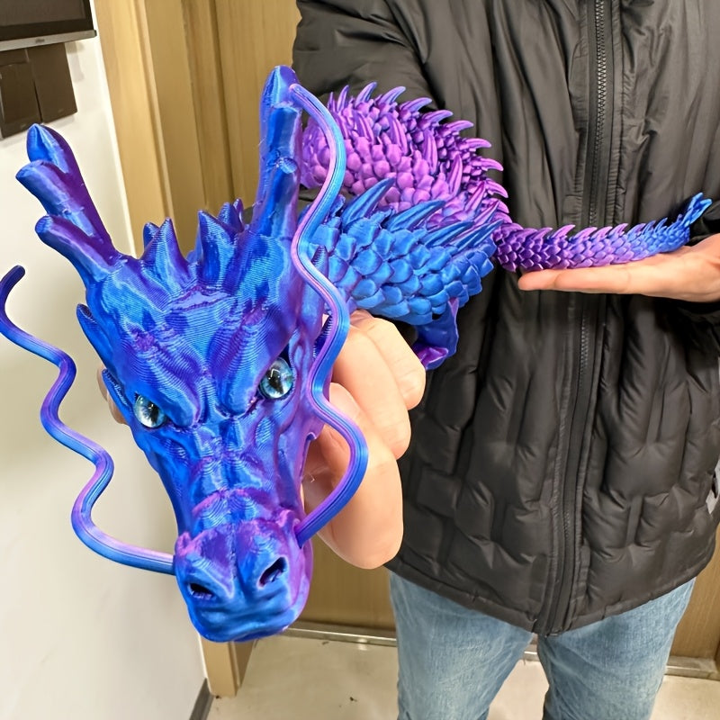 3D Printed Chinese Dragon Figurine 35.4¡± Poseable Articulated Joints Flexible Desk Sculpture Home Office Decor Collectible Gift