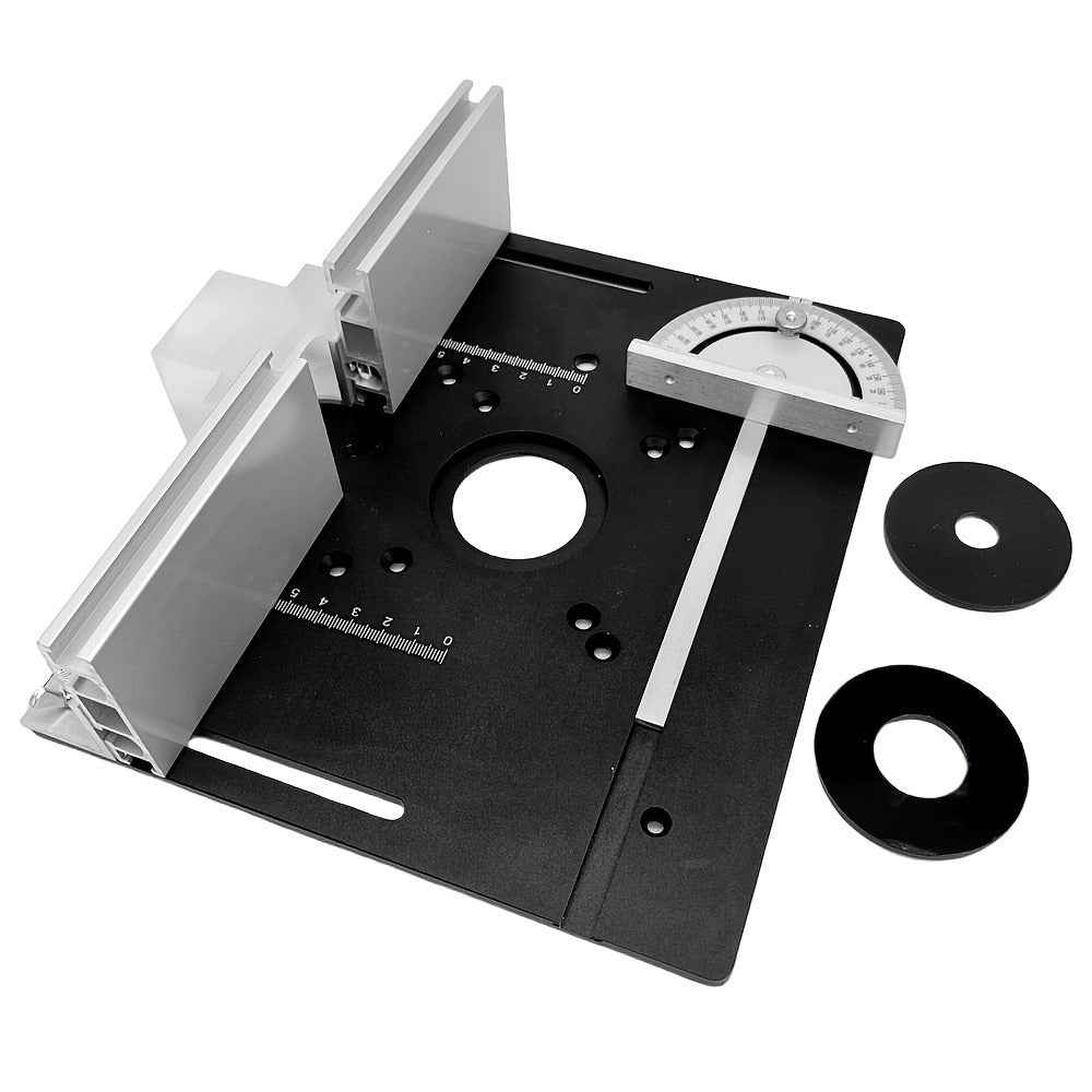Aluminum Router Table Insert Plate with Fence & Miter Gauge - Precision Woodworking Tool, Dual Function Design, No Electricity Required, Compatible with Standard Router Tables for DIY & Cabinet Making