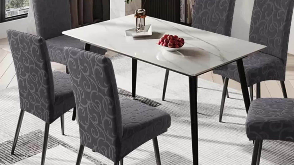 Dining Chair Covers 6pcs Waterproof - Stretch Polyester Spandex Elastic Slipcovers with Little Leaf Pattern, Machine Washable Pet-Friendly Chair Protectors for Home Restaurant