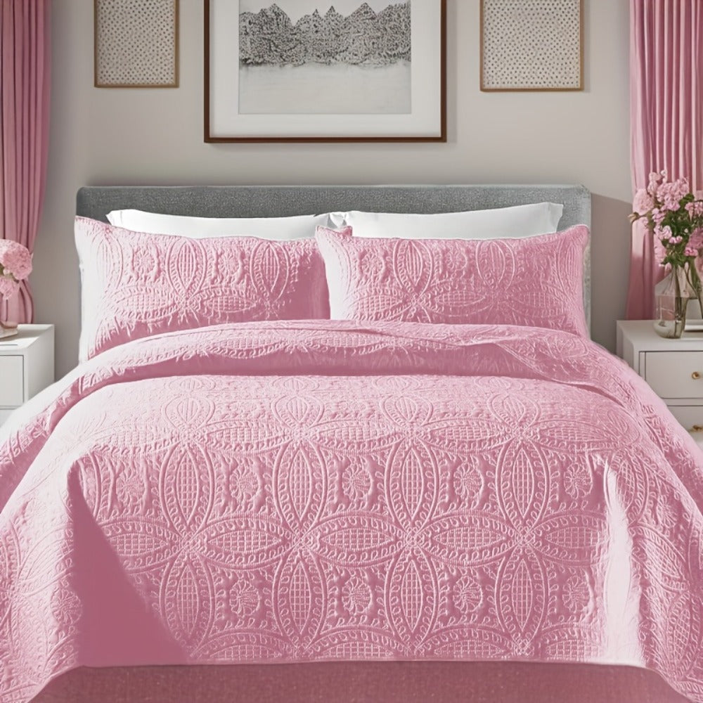Quilt Set 3 Piece Soft Lightweight Bedding - Thin Bed Quilt with 2 Pillowcases for Bedroom Guest Room, Full Queen King, All Season Comforter Set, 10 Colors