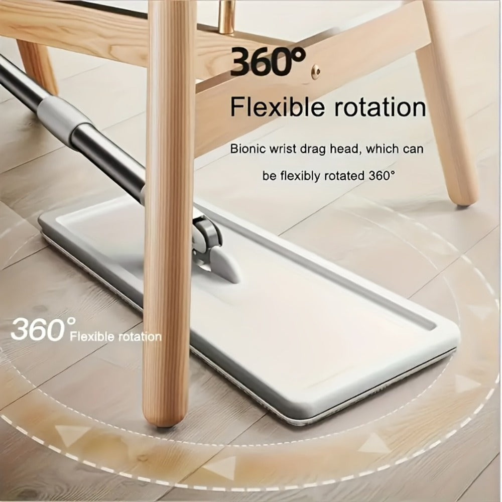Flat Mop and Bucket Set with Wringer Metal Handle 2 Reusable Microfiber Pads Floor Mopping System for Bedroom Bathroom Kitchen Living Room Wall Floor Cleaning